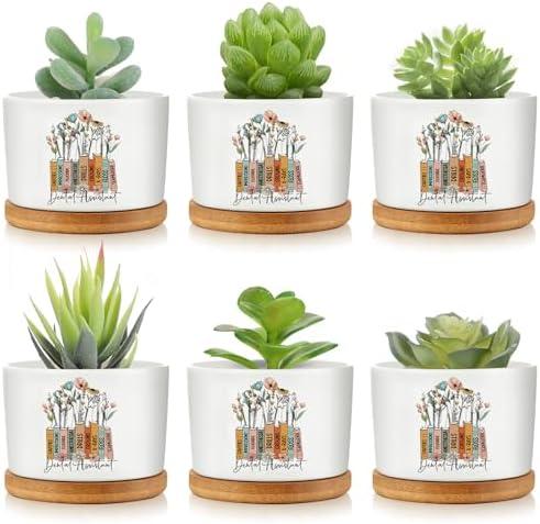 Havawish 6 Pcs Dental Assistant Gift Ceramic Succulent Planter Pots Mini Porcelain Plant Containers Funny Gifts for Dentist Dental Office Home Desk Tooth Decoration, Plants Excluded