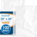 20" X 30" Open-End Flat Poly Bags (100 Count) No Adhesive Strip - 2 Mil Clear Bags for Packaging, Shipping, Storage - Spartan Industrial