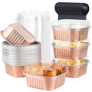 5oz Cupcake Mini Cake Pans with Lids 40 Pack, Aluminum Foil Cupcake Cups Brownie Baking Pans, Square Disposable Ramekins Baking Cups, Small Muffin Tin Holders-Champagne