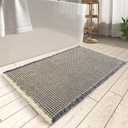 AMOAMI Upgraded Waffle Bath Mat, Super Absorbent Non Slip Bath Mats for Bathroom Floor, Machine Washable Bathroom Rugs with Tassels, Rubber Backed Bathroom Mats Ultra Soft, 24" x 36" (Dark Grey & Yellow)