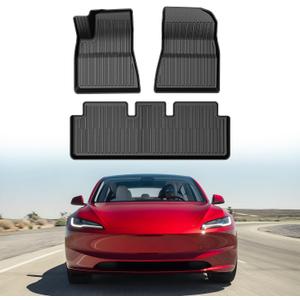 Mixsuper Model 3 Floor mats-Floor mat for Tesla Model 3 Highland 2024 2025 2026, All Weather TPE Rubber Floor Liners Protection for Model 3 Accessories, 2 Row Anti-Slip Car Mats, Black
