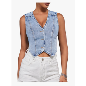 SHENHE Women's Denim Vest Button Down Sleeveless Jean Vest Top Y2K Cropped Denim Top Cowgirl Western Outfits, S