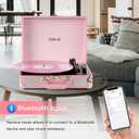 Pink Vinyl Record Player 3 Speeds Portable Suitcase Turntable with Built-in Dual Speakers, Bluetooth Gramophone with Built-in Battery 3.5mm Aux Input/RCA Output