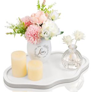 Small Decorative Tray Wood Decorative Serving Tray for Candles Perfume, Cloud Wooden Jewelry Tray Trinket Dish, Wooden Trays for Coffee Table Home Decor (White)