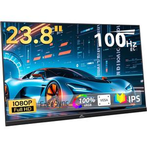 Kenowa 23.8" Large Portable Monitor 100Hz IPS FHD 1080P Freesync USB-C HDMI Gaming Monitor, External Display Dual Speakers Adjustable Stand for PC,Laptop,Mac,Phone,Game Consoles