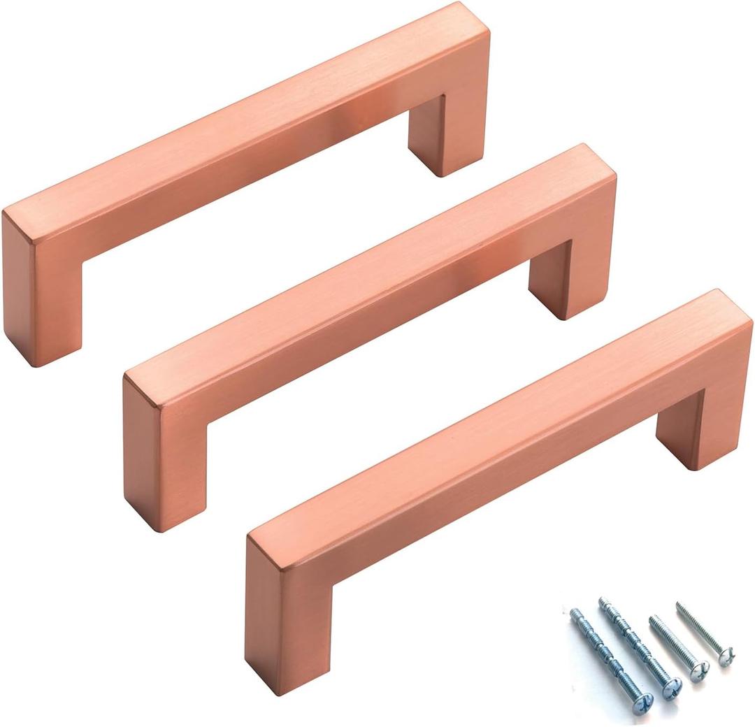20 Pack Drawer Handles 3-3/4 (Center to Center 96mm) Modern Copper Red Square Cabinet Pulls Stainless Steel Dresser Drawer Pulls Bar Cupboard Handles Kitchen Cabinet Hardware