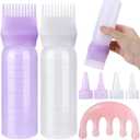 Pimoys Hair Oil Applicator Bottle for Scalp, Root Comb Applicator Bottles Hair Dye Squeeze Bottle Coloring Tools2 Pack (Purple, White) with 4 Pointed Mouth Cover and Massage Comb
