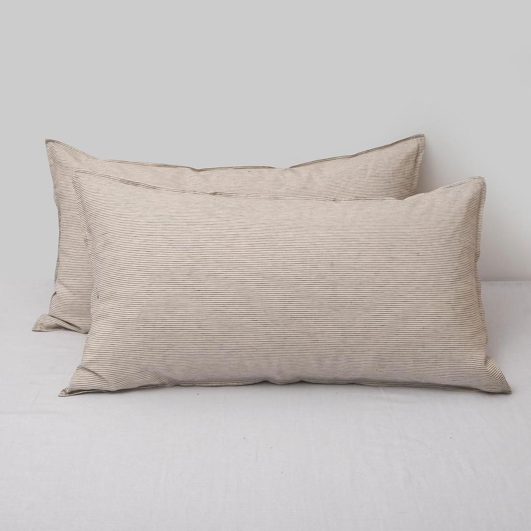 CHUFFED Linen Pillow Cases 2 Pack 100% Linen Pillowcases, Breathable and Cooling Washed King Pillow Shams with Zipper Closure, 20x36 Inches,Grey Stripe