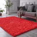 TABAYON Luxury Shag Area Rug, 3x5 Feet Red Rectangle Plush Fuzzy Rugs, Non-Slip Shaggy Furry Carpets for Bedroom
