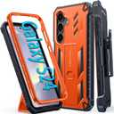 FNTCASE for Samsung Galaxy S24 Case: Military Shockproof Protective Phone Cover with Belt-Clip Holster & Kickstand, Full-Body Drop Proof Protection Heavy Duty Durable Rugged Cases for S24 5G Orange