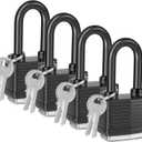 4 x 4 Packs Waterproof Padlocks with Keys for Outdoor use, Covered Heavy Duty Laminated Steel Lock, 1-9/16 Inch. Wide, Long Shackle Padlock for Storage Unit, Sheds, Garages and Fence(4 Pack)