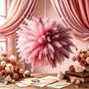 100Pcs Pink Feather 16" Faux Pampas Grass Set - DIY Fireworks Ball Design Hanging Decoration for Party Wedding, Artificial Fluffy Boho Vase Filler Decor Flowers for Home Birthday Bridal Shower