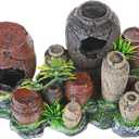 Saim Aquarium Barrel Decorations, Artificial Antique Barrels Crafts Landscaping Resin Decor Fish Tank Ornament for Betta Cichlids Hideaway Cave, Gold Fish Hideout, Reptile Tank