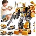 MSKOLER Robot Toys for Kids 3-5 Magnet Transforming Robot 5-in-1 Educational Toys Easy DIY Assembling Vehicle Playsets for Boys and Girls (Yellow)