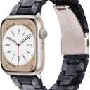 Resin Watch Band Compatible with Apple Watch Band for Women 42mm 44mm 45mm Tortoise Metal Buckle Wristband Bracelet Strap for iWatch Series 10 9 8 7 6 5 4 3 2 1 SE(Marble Black)