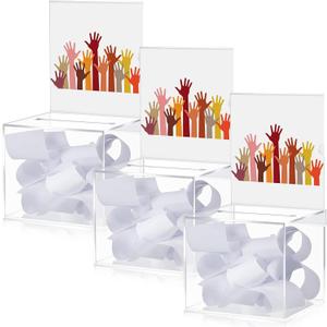 Bucherry 3 Pcs Acrylic Donation Box with Slot, 6 x 5 x 5 Inches Clear Ballot Suggestion Raffle Ticket Box with Sign for Fundraising, Raffle, Collecting, Donating, Voting