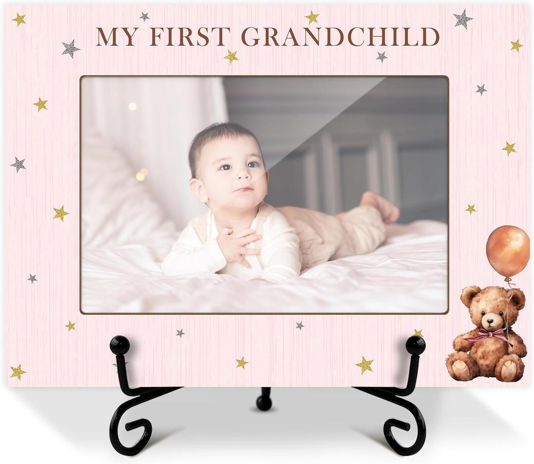 My First Grandchild Picture Frame, Grandkids Grandma Grandpa Gifts Grandparents Gifts, Wooden Photo Frame With Iron Stand, Tabletop Decor -14