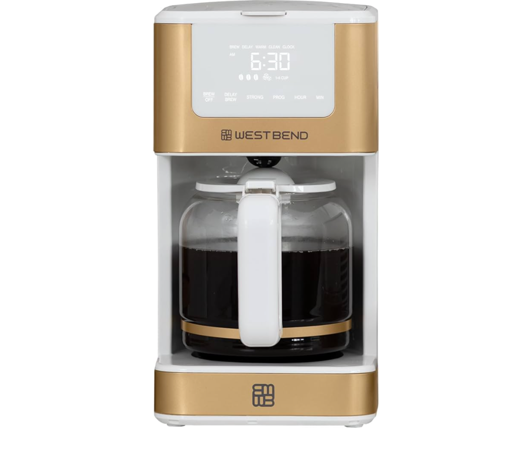 West Bend Timeless 12-Cup Programmable Coffee Maker with Brew Strength Selector for Hot and Iced Coffee, Includes 1-4 Cup Brew Option and Permanent Filter