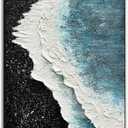 AntExpanse Hand Painted 3D Textured Canvas Wall Art, Framed Black White and Blue Beach Oil Paintings, Abstract Modern Artwork Quartz Sand Wall Painting for Living Room Bedroom Wall Dcor(16x24 inch)