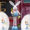 unanscre Large Easter Bunny Gnome Plush Decoration - Standing Rabbit Gnome Stuffed w/Retractable Spring Leg(20-30) Handmade Hold Easter Eggs Basket & Carrot Doll for Home Ornament Farmhouse Decor