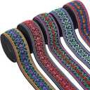 BENECREAT 5 Yards Elastic Woven Jacquard Ribbon - 5 Colors Boho Elastic Band 1" Ethnic Ribbon for DIY Craft Accessories Embellishment Decorations