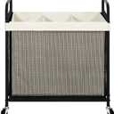 STO STO Laundry Hamper 3 Section, 120L Rolling Laundry Sorter Cart with Removable and Washable Liner Bag, Clothes Hamper with Wheels and Metal Handle for Laundry Room and Bedroom (Beige)