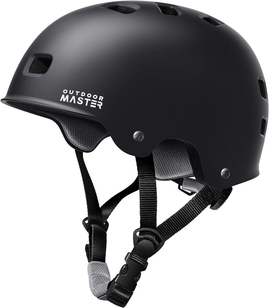 OutdoorMaster Skateboard Cycling Helmet - Two Removable Liners Ventilation Multi-Sport Scooter Roller Skate Inline Skating Rollerblading for Kids, Youth & Adults (X-Small, Black)