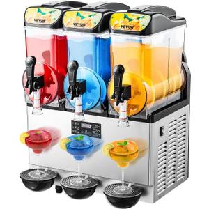 VEVOR Commercial Slushy Machine, 15Lx3 Triple Tank Margarita Machine, 180 Cups Stainless Steel Margarita Smoothie Frozen Drink Machine, Slushie Machine for Party Restaurants Cafe Bars