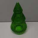 Glass Christmas Tree Light with Timer, Battery Operated Green Lit Xmas Tree Figurine, Lighted Mercury Glass Decor Cordless Cone Crystal Figurine Tabletop Lamp, Light Up rbol de Navidad with Lights