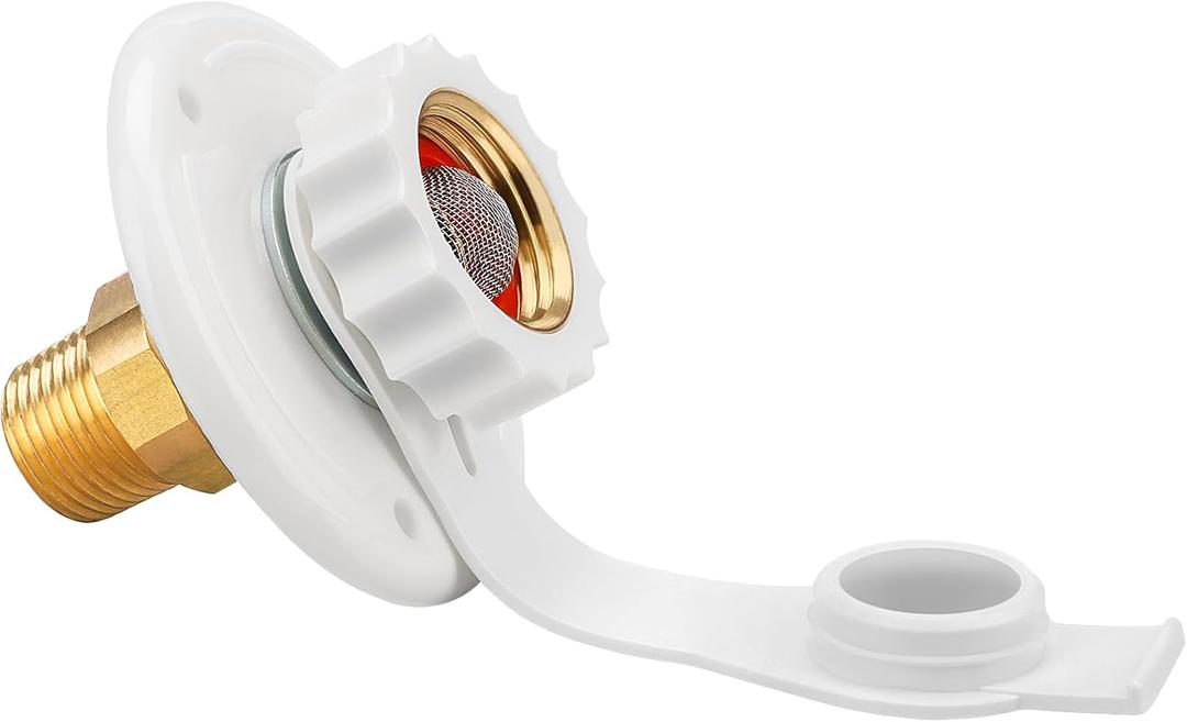 Xastro RV City Water Inlet, RV Water Inlet Connection with Check Valve, 3/4 NH Female to 1/2 NPT Male Lead-free Brass, RV Water Fill Inlet, RV Water Inlet Replacement
