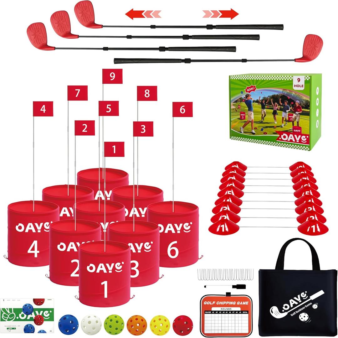 Backyard Golf Outdoor Games - Ultimate 9 Holes Golf Game Set with 3 Right + 1 Left Clubs, Lawn Golf Training for Adults & Amateur, Course Play Outdoor, Lawn, Park, Beach, Yard