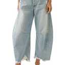 Allimy Women's Jeans High Waisted Rise Ripped Baggy Loose Fit Ankle Barrel Y2K Boyfriend Horseshoe Raw Hem Wide Leg Jeans for Women Trendy 2026 Denim Capri Pants Light Blue, Size 10