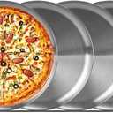 4 Pack 13 Inch Stainless Steel Pizza Pans - Oven Crisper Round Baking Trays, Food Serving Plates for Pie, Cookie