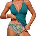 ZAFUL Womens Tankini Swimsuits Smocked 2 Piece Bathing Suits Modest Tie Back Swimwear (M)