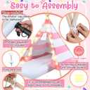 2 Pack Kids Teepee Tent with Mattress,Fitted Sheet,Light String,Washable Natural Cotton Toddler Play Tent for Girls Boys Indoor Outdoor Sleepover Slumber Birthday Party(Pink and White)