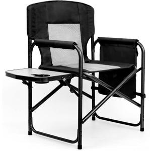 Camping Chairs, Folding Chairs for Outside, Directors Chairs Foldable Adults Heavy Duty,Support to 450LBS (Black/Grey)
