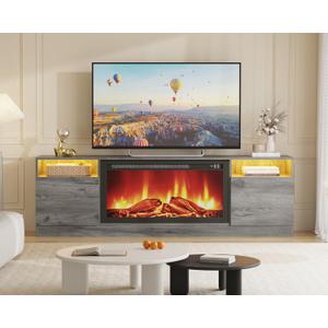 Modern TV Stand for TV Up to 75" TV, 70 ''Gray Television Console Table Cabinets with Storage,Wooden Entertainment Center for Living Room, Fits Into 36'' Electric Fireplace(Not Included Fireplace)
