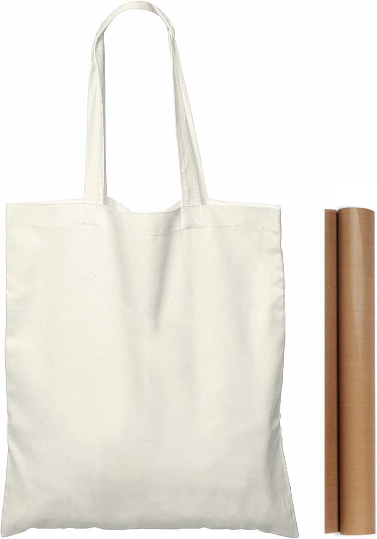 NPBAG 100 Pack 15'' X 16'' Natural Cotton Tote Bags, Lightweight Blank Bulk Cloth bags with 1pc of PTFE Teflon Sheet, Medium