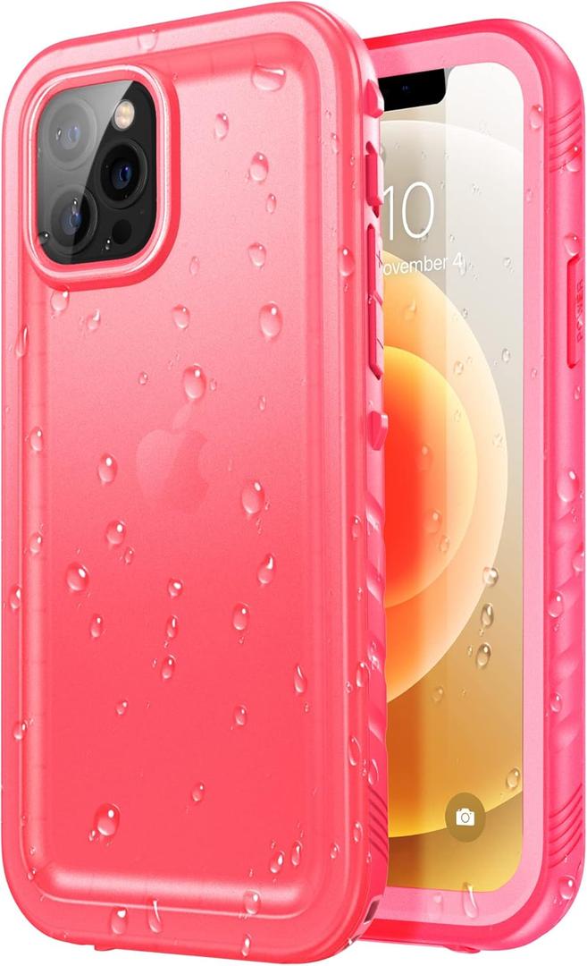 SPORTLINK for iPhone 12/12 Pro Waterproof Case, Full Body Shockproof Dustproof Phone Screen Protector Rugged Cases for iPhone 12/12 Pro 6.1 Inches Pink