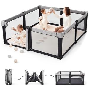 Sweeby Baby Playpen, 79x71 Inch Foldable Playpens for Babies and Toddlers with Gate, Extra Large Playpen with Door Play Yard for Baby Fence Indoor and Outdoor Play Pen, Obsidian Black