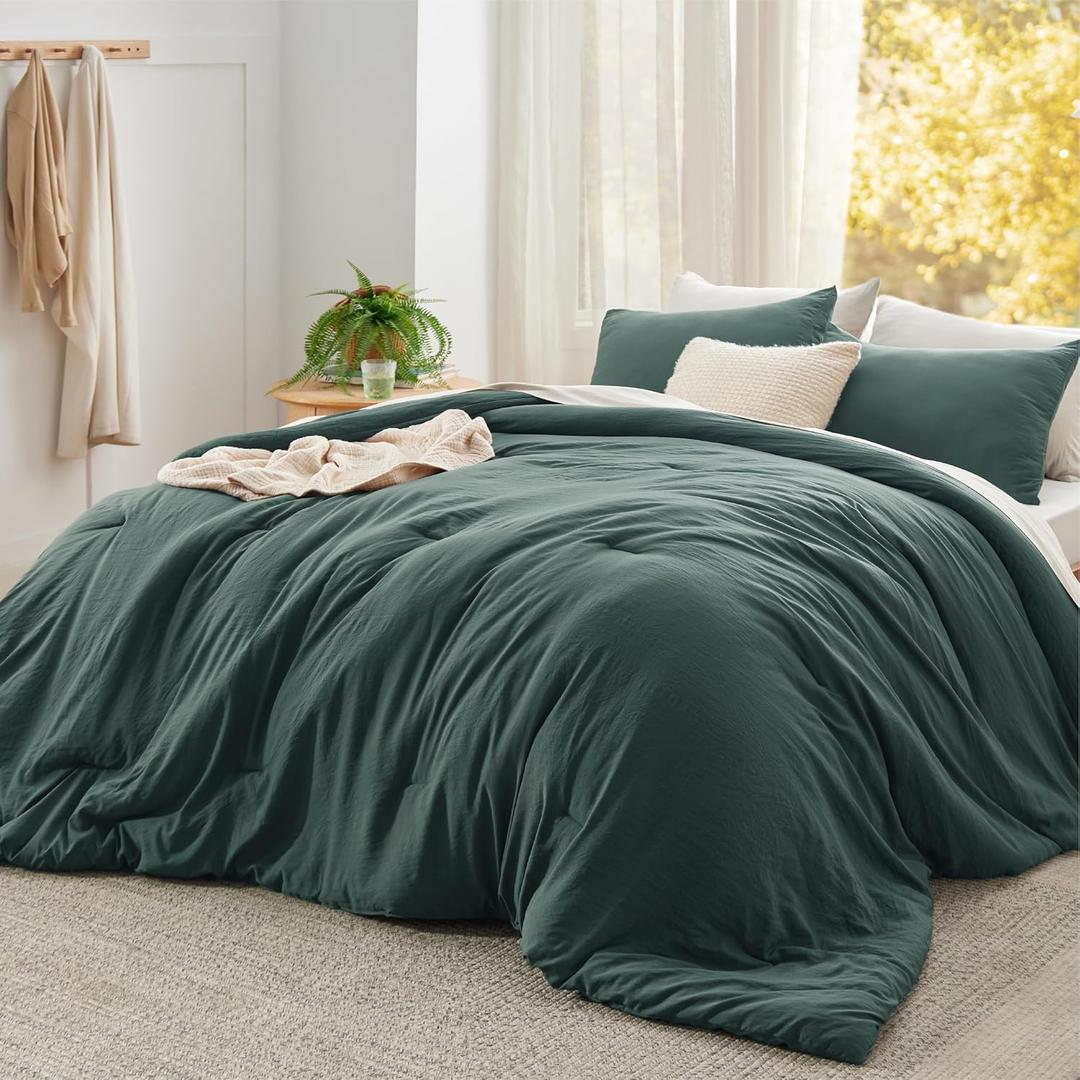 Bedsure Super King Plus Comforter Set, Forest Green Soft Prewashed Bedding for All Seasons, 3 Pieces GentleSoft Bed Set, 1 Lightweight Comforter (128"x120") and 2 Pillowcases (20"x36")