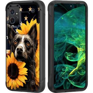 for Moto G Power 5G 2023 Case,Heavy Duty Dual Layer Hard PC & Soft Silicone Rugged Bumper Shockproof Protective Case for Motorola Moto G Power 5G 2023,American Flag Dog Sunflower