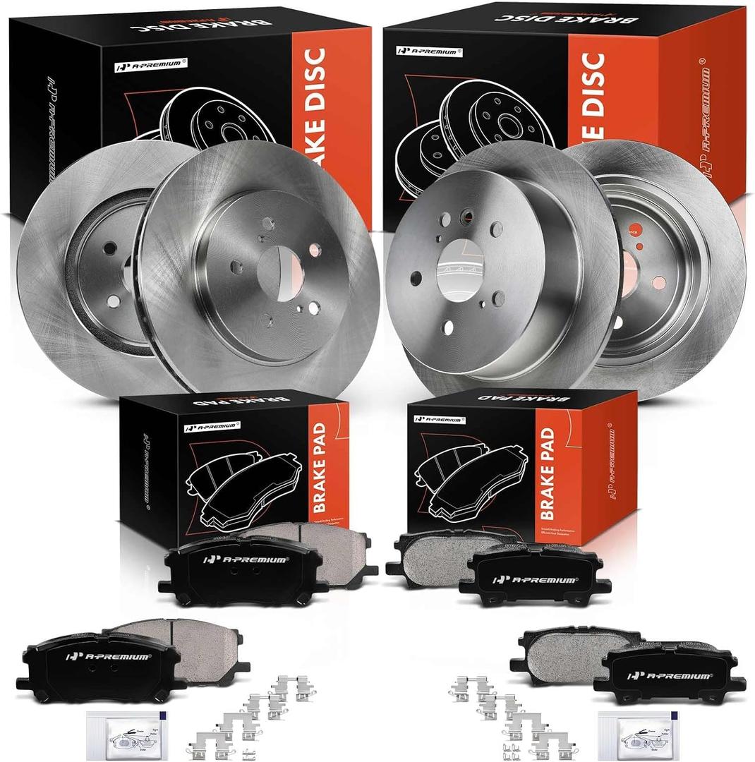 A-Premium Front Vented and Rear Solid Disc Brake Rotors + Ceramic Pads Kit Compatible with Select Toyota and Lexus Models - Highlander 2006-2007, RX330 2004-2006, RX350 2007-2009, RX400h, 12-PC Set