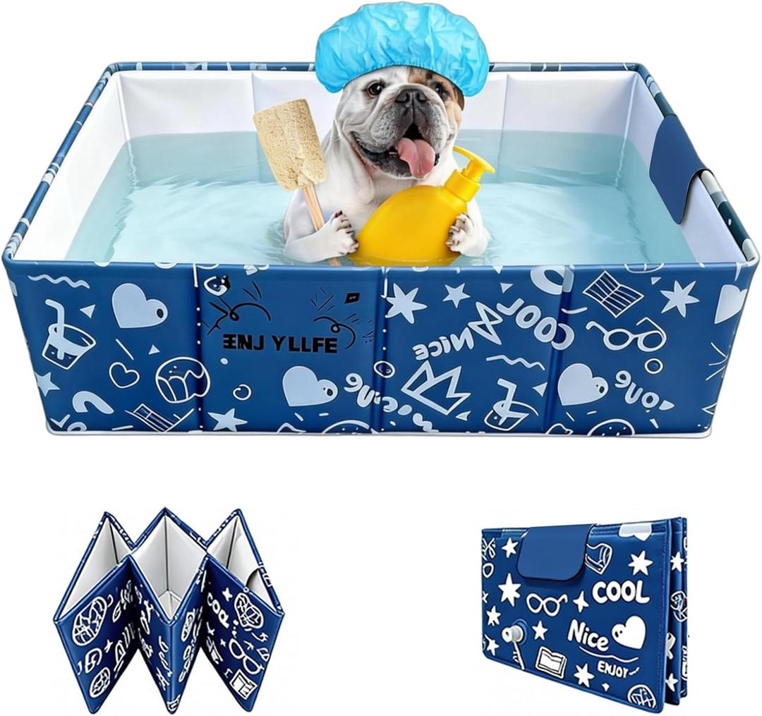 Foldable Dog Bathtub for Small to Medium Dogs & Cats Pool, Collapsible Pet Bath Tub for Shower/Kitchen Sink, Thickened Insulated Base, Portable & Space-Saving Puppy Wash Basin, Blue