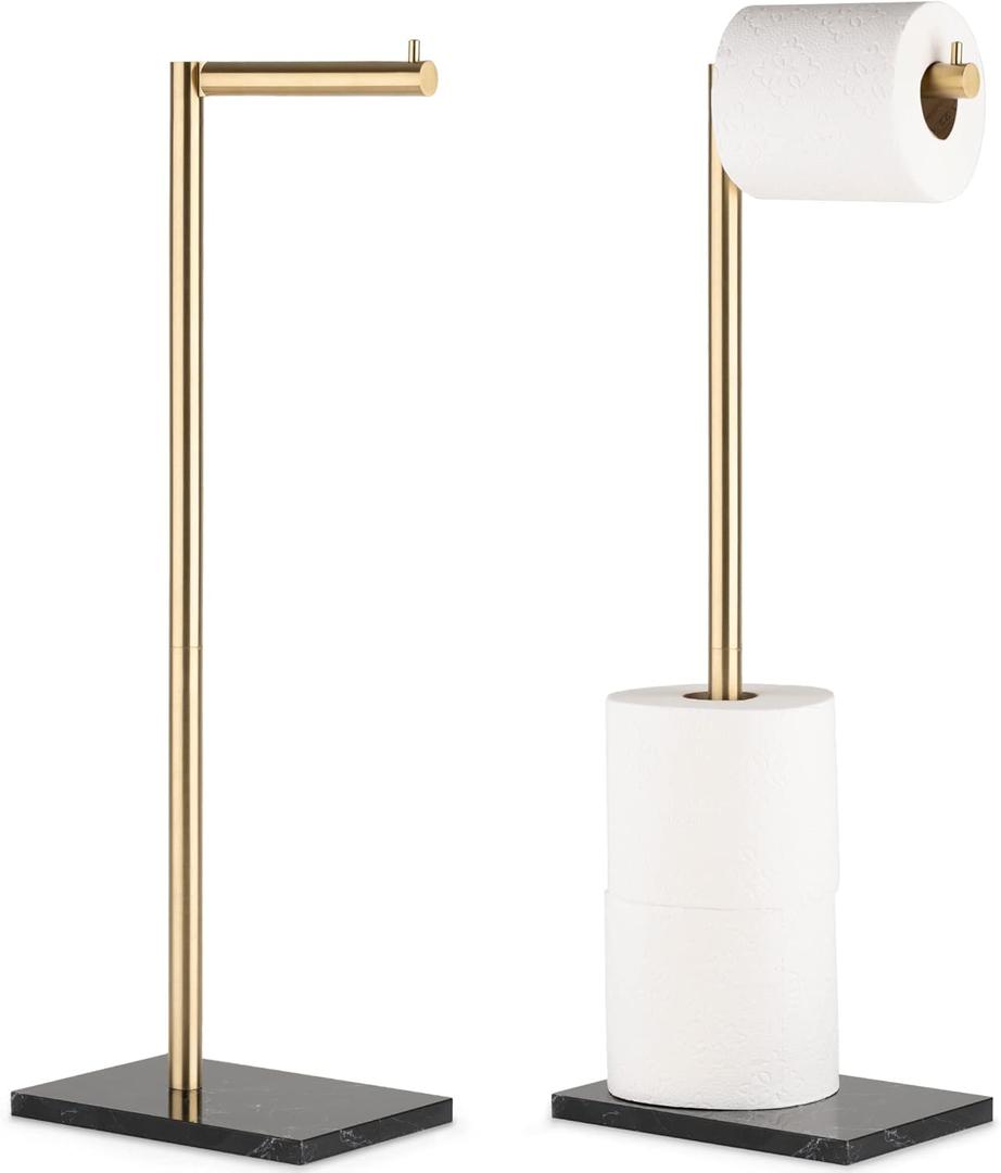 MARMOLUX ACC Free Standing Gold Toilet Paper Holder Stand with Black Marble Base and Storage | 4 Jumbo Roll Bathroom Hardware Toilet Tissue Organizer | Stainless Steel Bathroom Decor Accessory