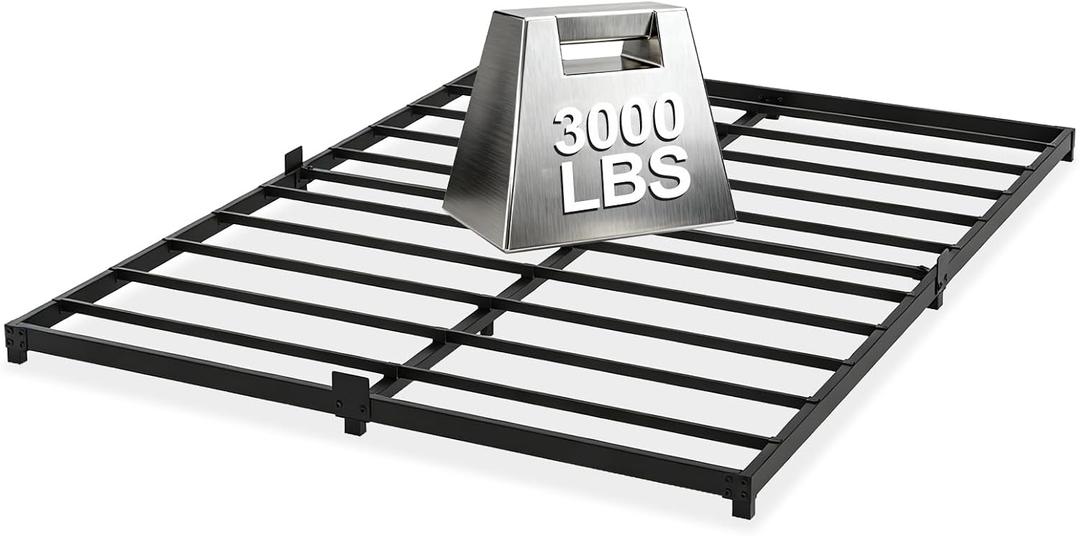 Queen Low Platform Bed Frame, 3" Ground, Heavy Duty, King
