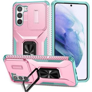 for Galaxy S21 Case with Sliding Camera Lens Cover, HD Screen Protector,360 Rotating Kickstand, AYMECL Military-Grade Shockproof Protective Cover for Samsung Galaxy S21,Pink+Turquoise