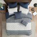 INK+IVY Mila 3P Cotton Duvet Cover Set, Navy Global Pattern, Chenille Tufting, Full/Queen, 1 Duvet, 2 Shams