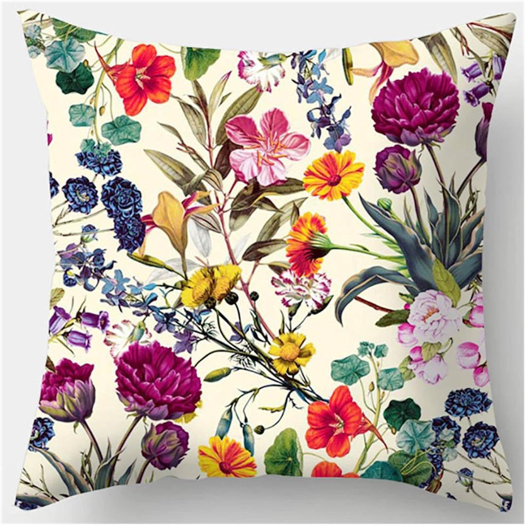 Decorative Throw Pillow Covers Hold Pillow 18 x 18 Inches Peach Skin Velvet Square Cushion Cases Set of 2 (Floral #2)