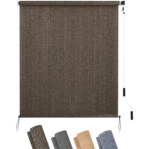 KELIXU Patio Shades Roll Up Outdoor Blind, 5' W x 6' H Cordless Sun Shade Privacy Screen with 90% UV Protection Exterior Roller Shade Cloth for Porch Pergola Backyard Windows Balcony, Mocha